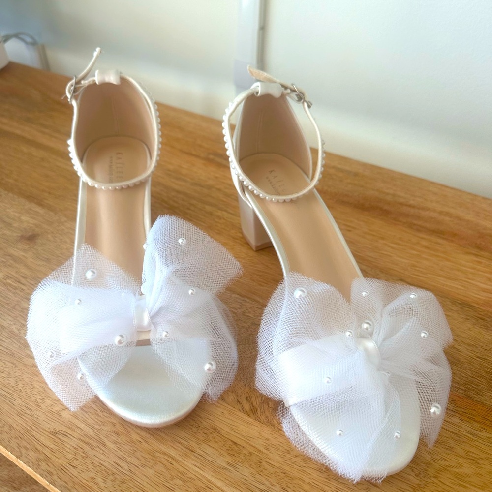 Kailee P Satin Block Heel Sandal with Bow and Pearls